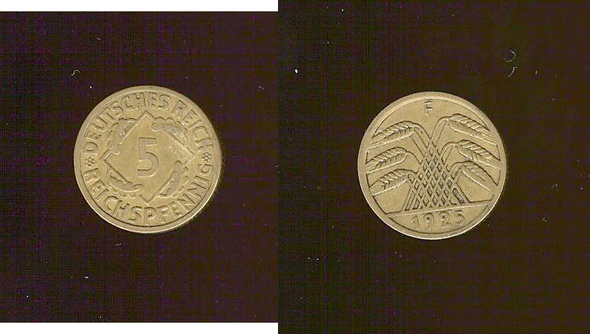 ALLEMAGNE 5 Reichspfennig gerbe de blé 1925F TTB+